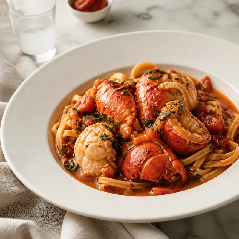 Greek Lobster Pasta in Shell-Infused Tomato Broth