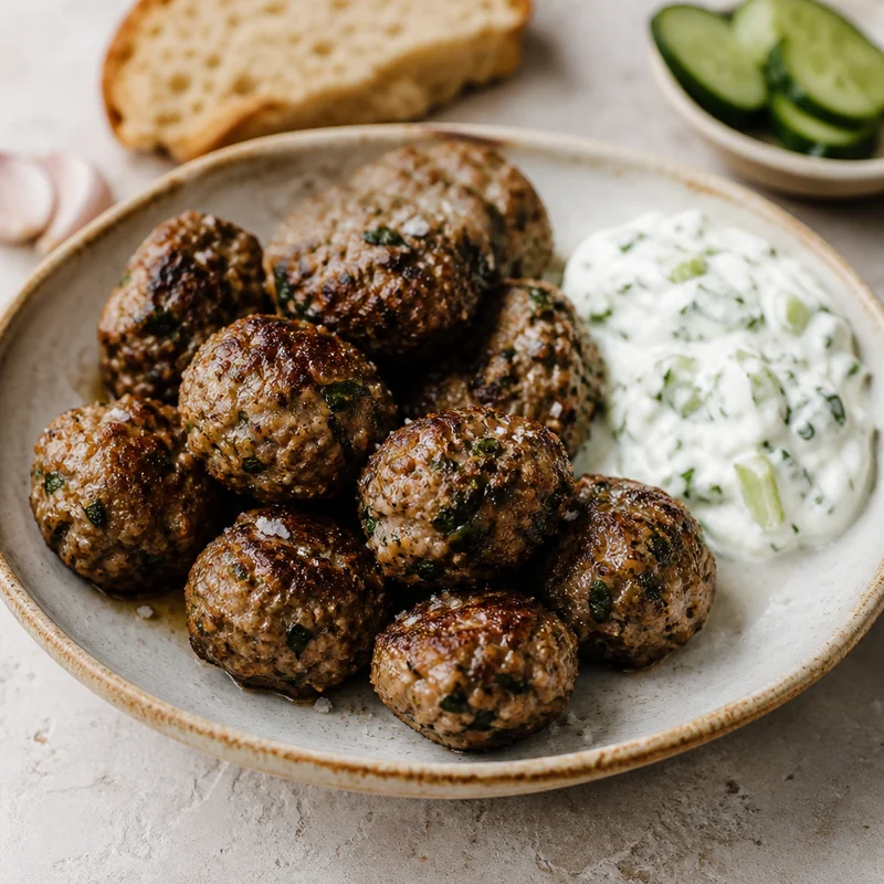 Greek Meatballs with Mint, Oregano & Quick Tzatziki