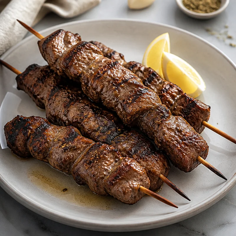 Greek Beef Souvlaki Skewers with Lemon-Oregano Marinade