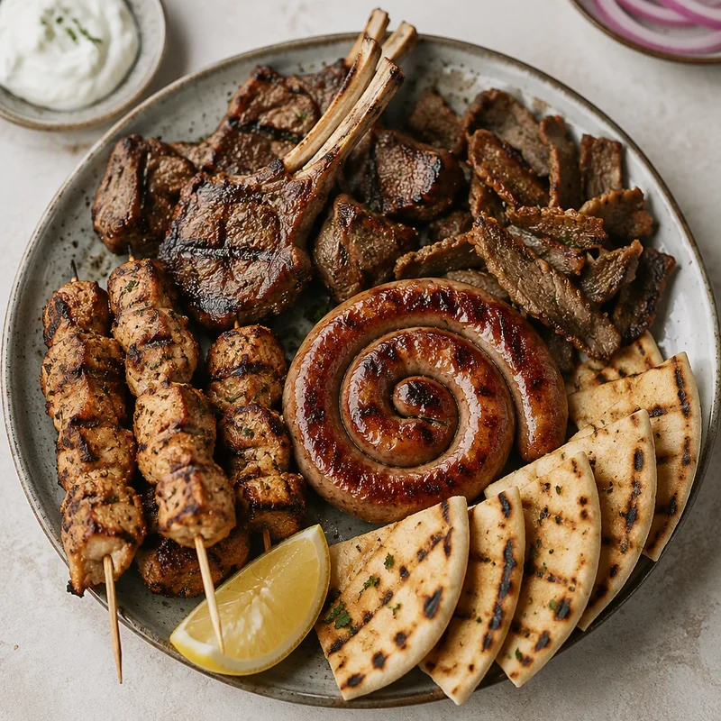 Greek Mixed Grill Platter (Souvlaki, Loukaniko, Lamb Chops & Gyro)