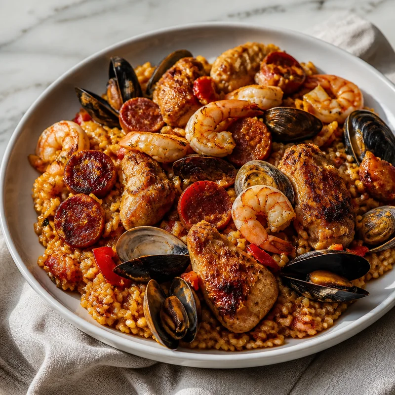 Skillet-and-Oven Seafood Paella with Chicken and Chorizo