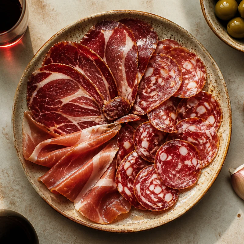 Spanish Cured Meat Platter with Sherry-Vinegar Olives