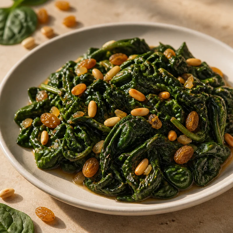 Catalan Spinach with Pine Nuts and Raisins
