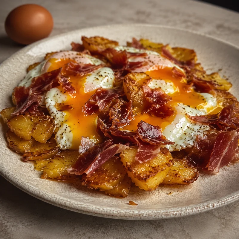 Huevos Rotos — Crisp Potatoes with Broken Fried Eggs and Jamón