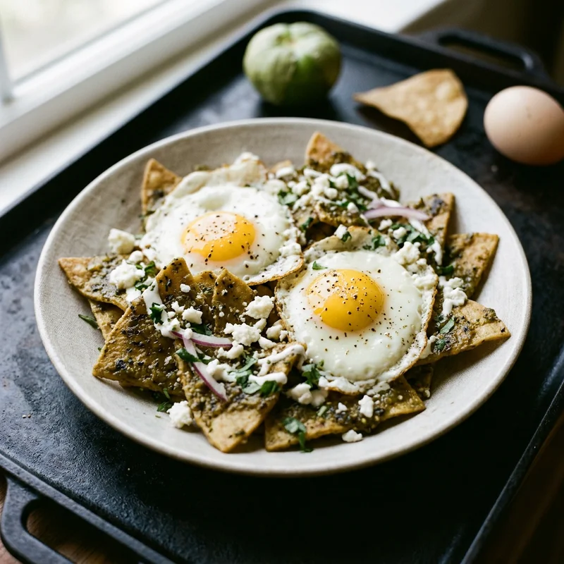 Chilaquiles Verdes with Fried Eggs