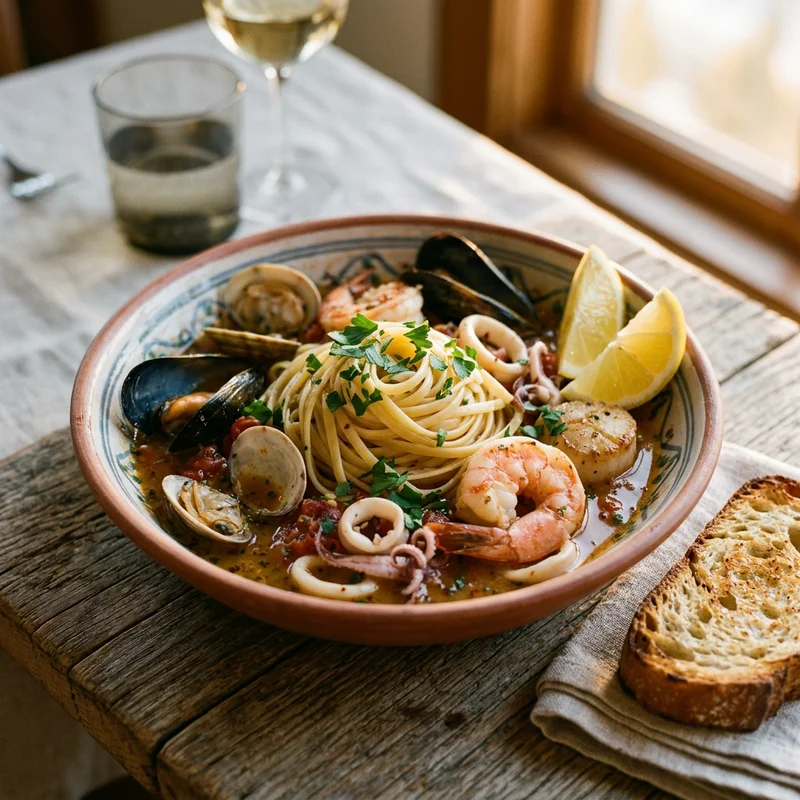 Frutti di Mare in Tomato–White Wine Broth