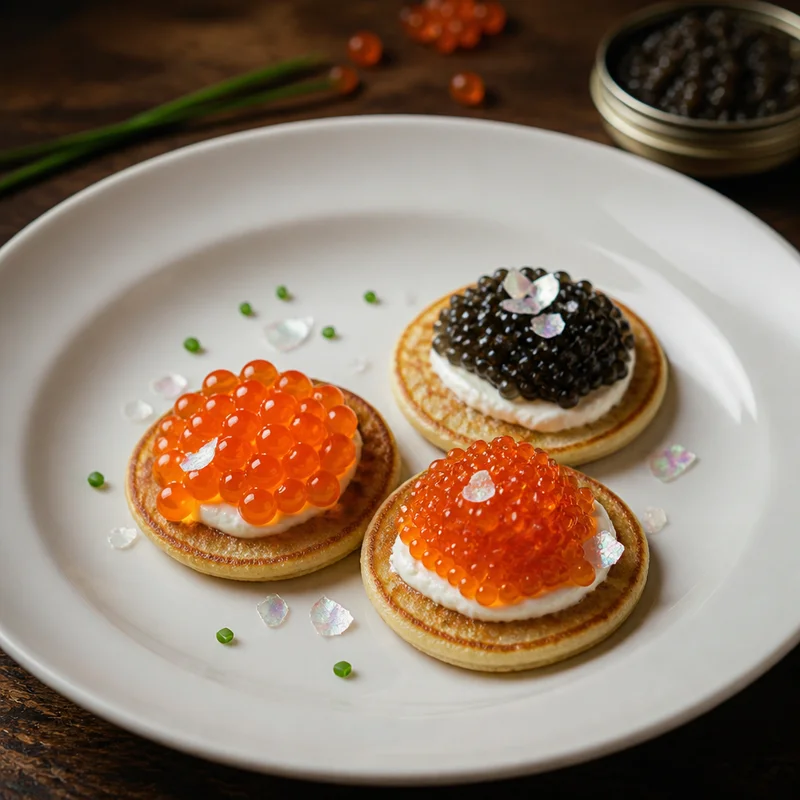 Caviar Service with Ikura, Trout Roe & Buckwheat Blini