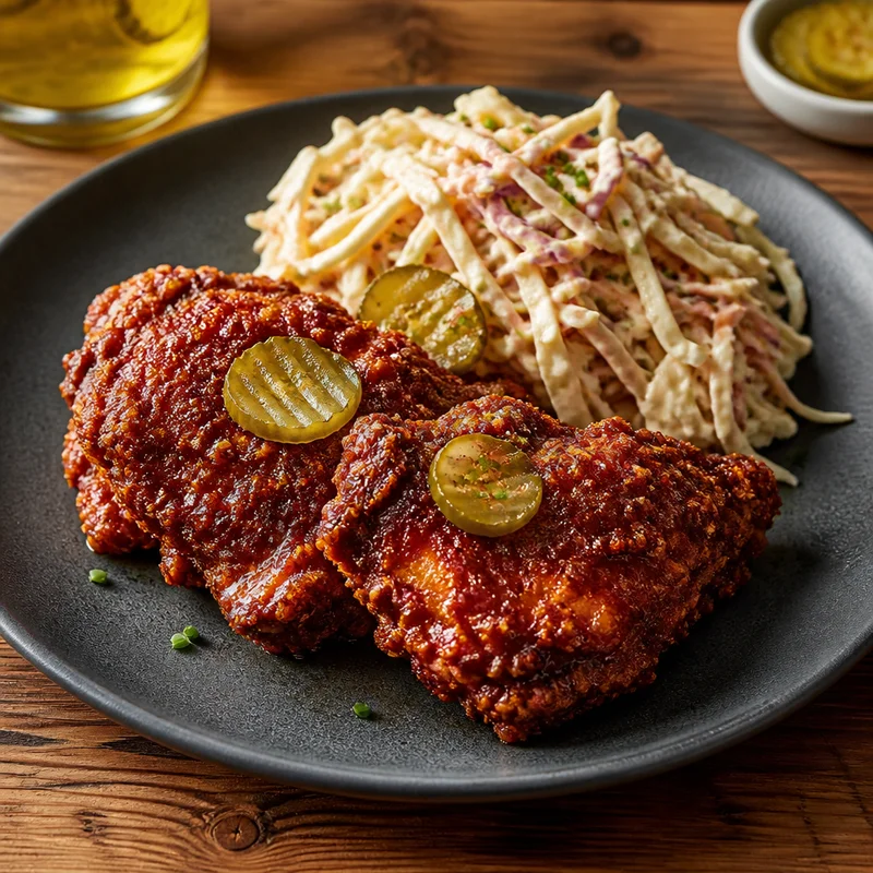 Nashville Hot Chicken Thighs with Creamy Cabbage Slaw