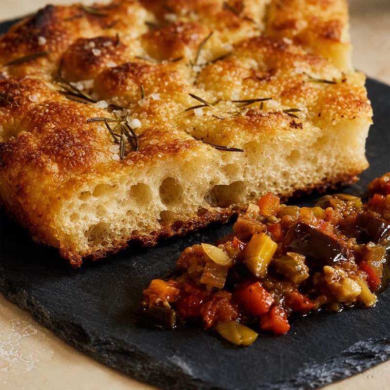 Overnight Rosemary Focaccia with Caponata