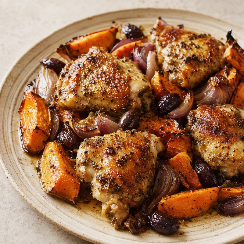 Lemon-Oregano Chicken with Sweet Potatoes & Olives
