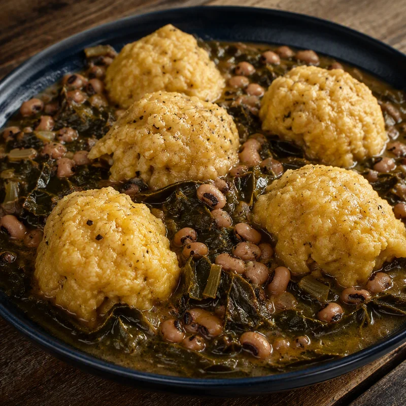 Smoky Collard Greens with Cornmeal Dumplings