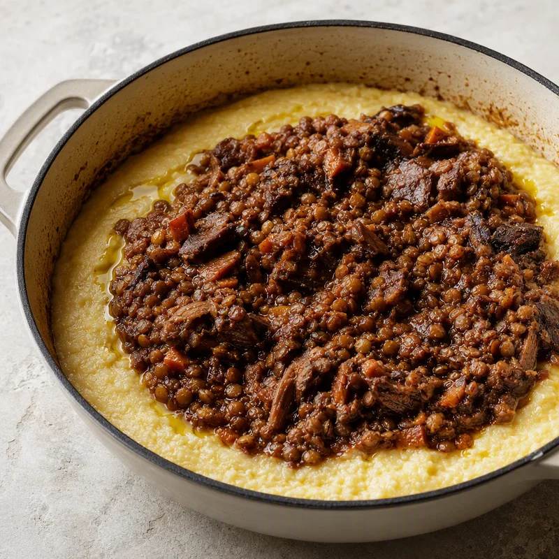 Slow-Simmered Lentil Ragù over Creamy Polenta