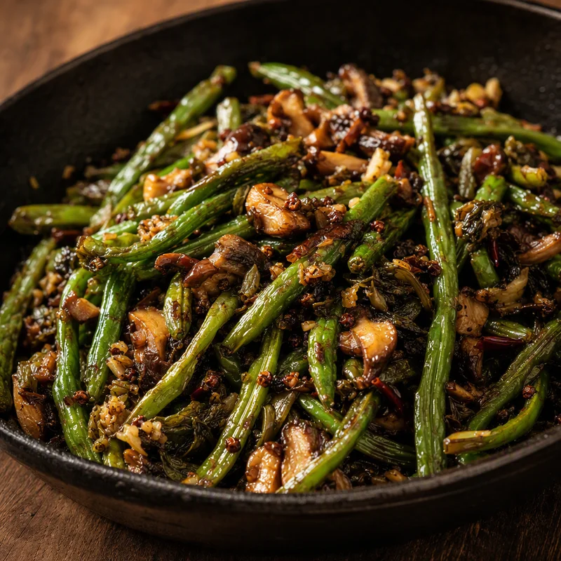 Blistered Dry-Fried Green Beans with Shiitake and Chili