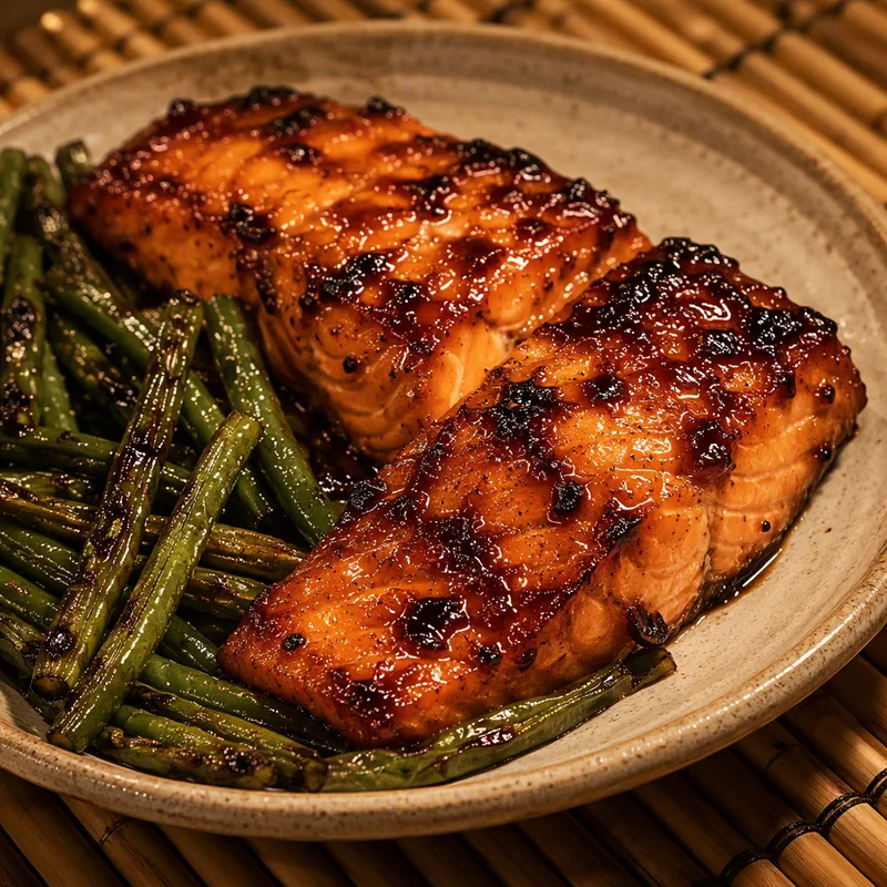 Air Fryer Miso-Honey Salmon with Blistered Green Beans