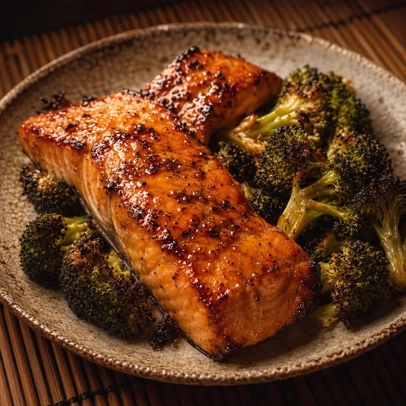 Air Fryer Miso-Honey Salmon with Charred Broccoli