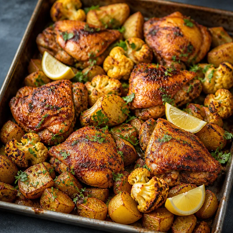 Sheet-Pan Tandoori Chicken with Masala Potatoes & Cauliflower