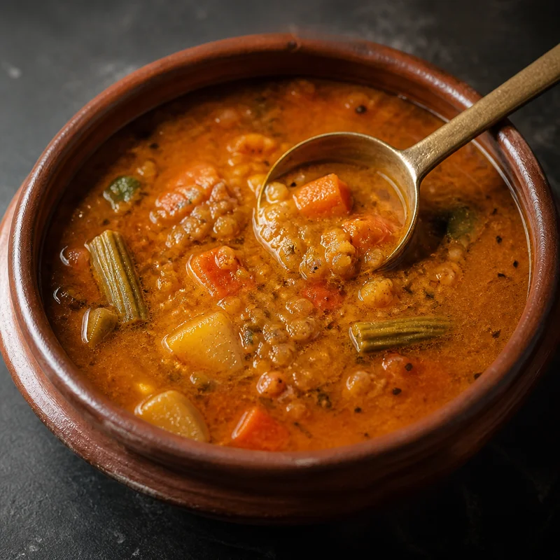 Tamarind Vegetable Sambar with Fresh Coconut Masala
