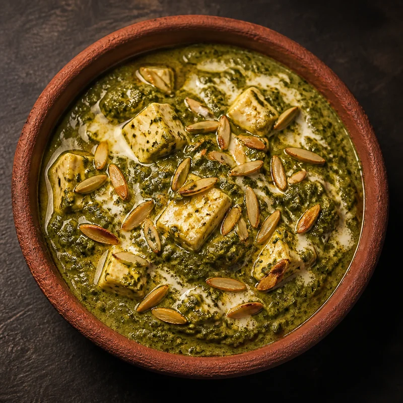 Creamy Spinach Paneer Curry with Toasted Almonds