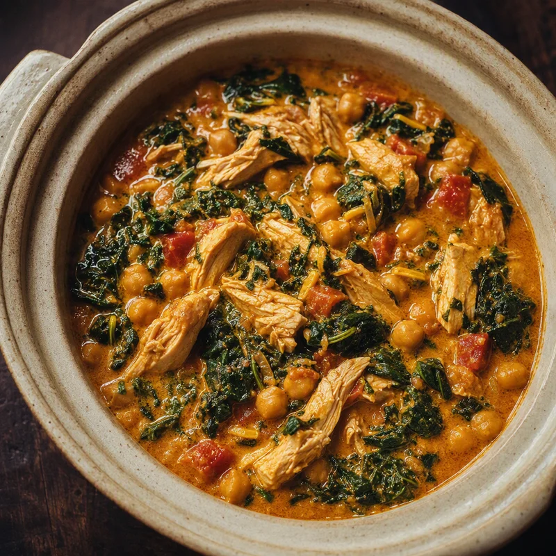 Slow Cooker Coconut Chicken Curry with Chickpeas and Spinach