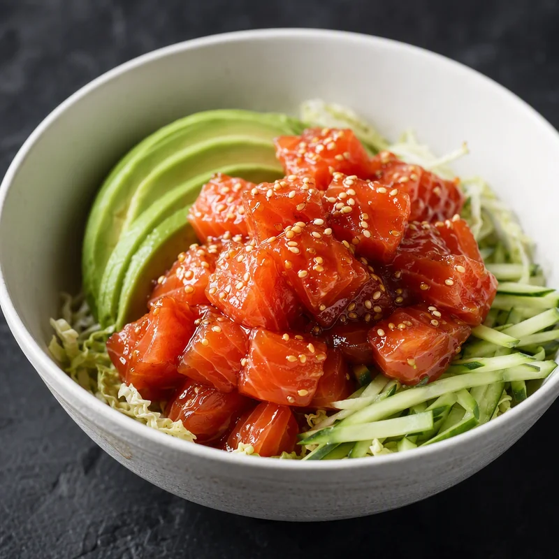 Ginger-Soy Salmon Poke with Crunchy Cucumber Slaw