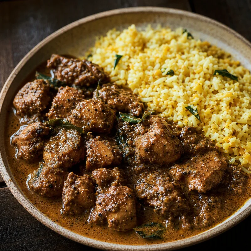 Chettinad Pepper Chicken with Coconut Cauliflower Rice