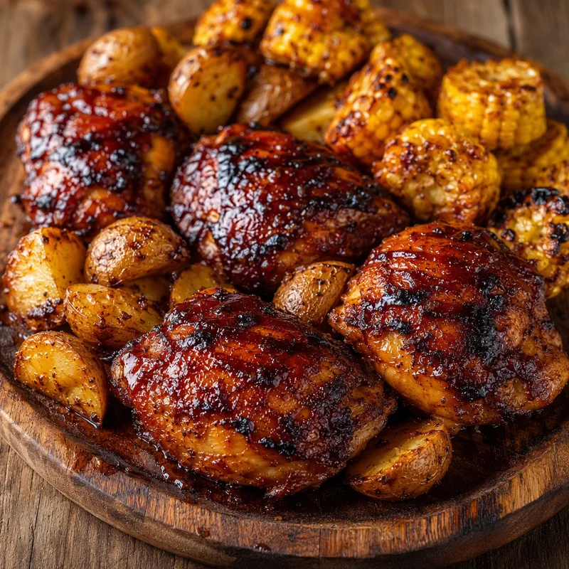 Sheet-Pan BBQ Chicken Thighs with Smoky Potatoes and Corn