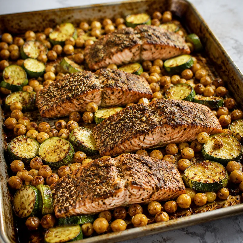 Sheet-Pan Za'atar Salmon with Crispy Chickpeas and Zucchini
