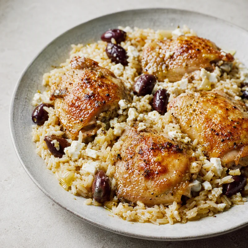 Pressure Cooker Lemon Chicken and Rice with Olives and Feta
