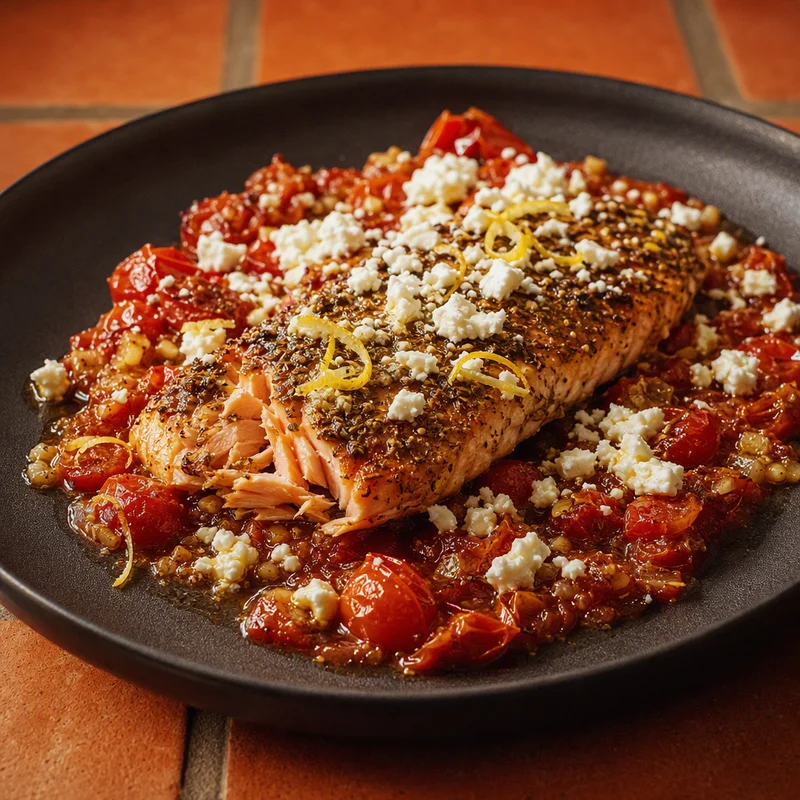 Air Fryer Za'atar Salmon with Blistered Cherry Tomatoes
