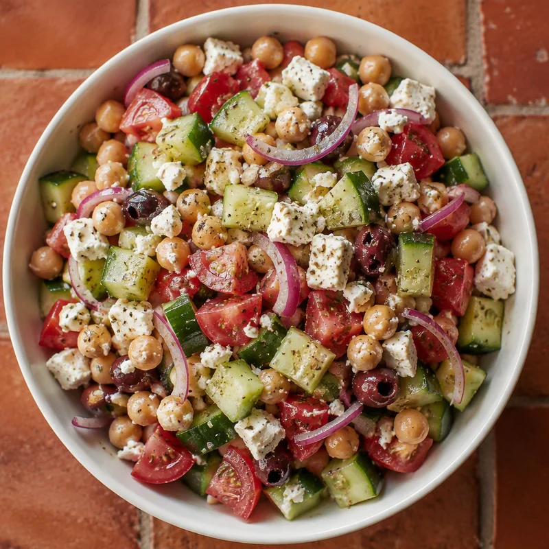 No-Cook Greek Chickpea Salad with Feta and Olives