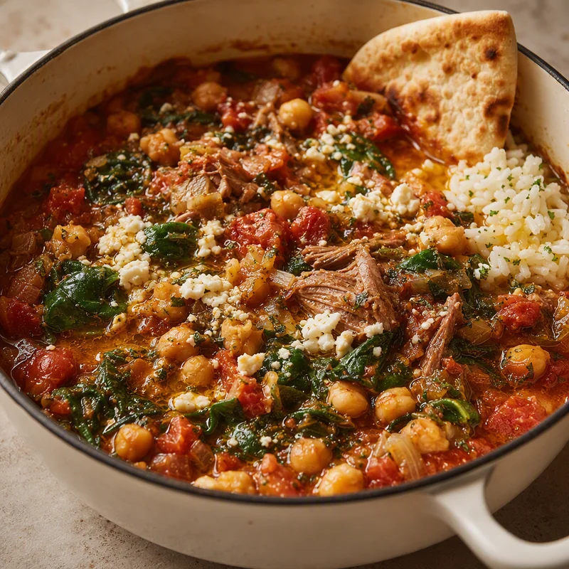 Slow Cooker Lemony Chickpea and Spinach Stew with Feta