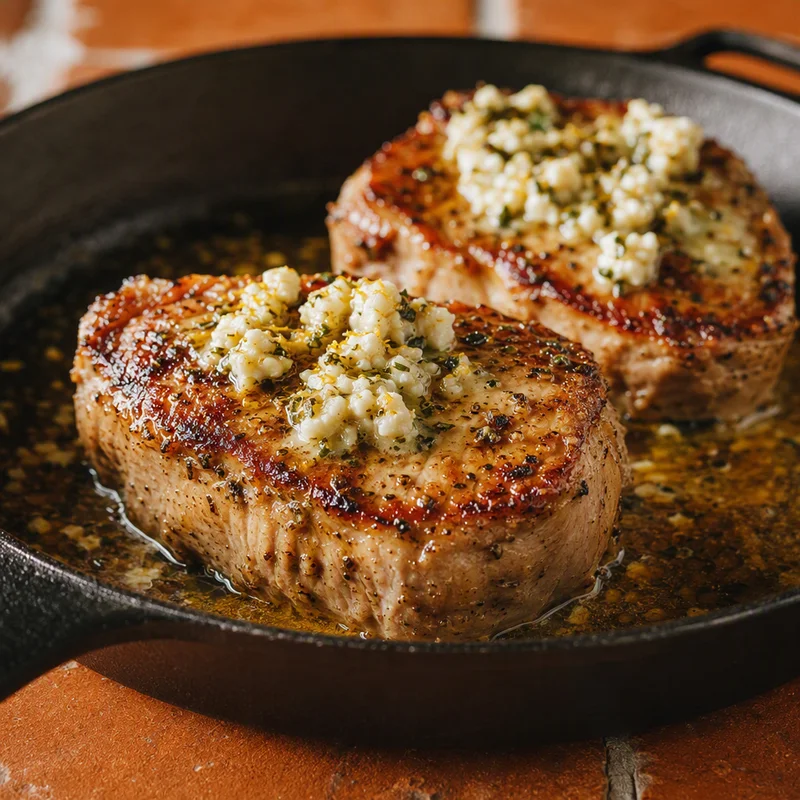 Sous Vide Lemon-Oregano Pork Chops with Feta Butter