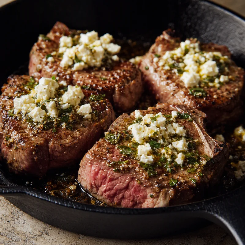 Sous Vide Lamb Steaks with Lemon-Oregano Butter and Feta