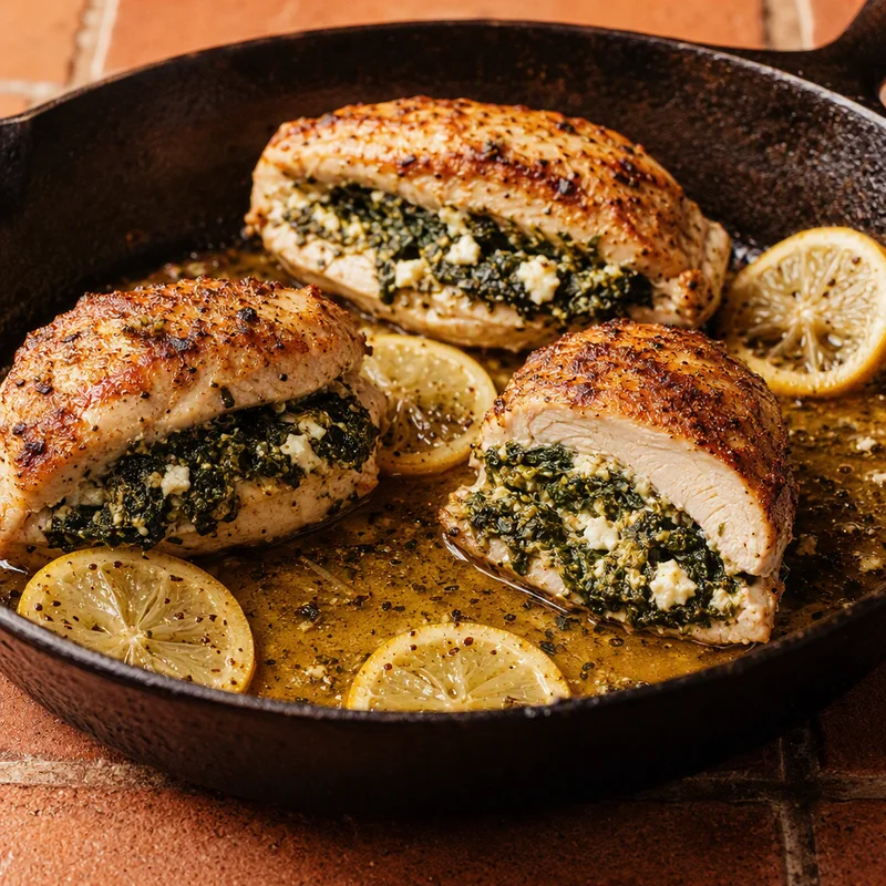 Spinach and Feta Stuffed Chicken with Lemon-Oregano Pan Sauce