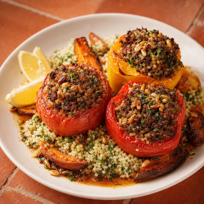 Lamb-Stuffed Peppers and Tomatoes with Herbed Cauliflower Rice