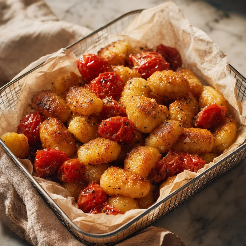 Air Fryer Crispy Gnocchi with Blistered Tomatoes