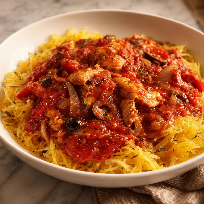 Rustic Chicken Cacciatore over Rosemary Spaghetti Squash