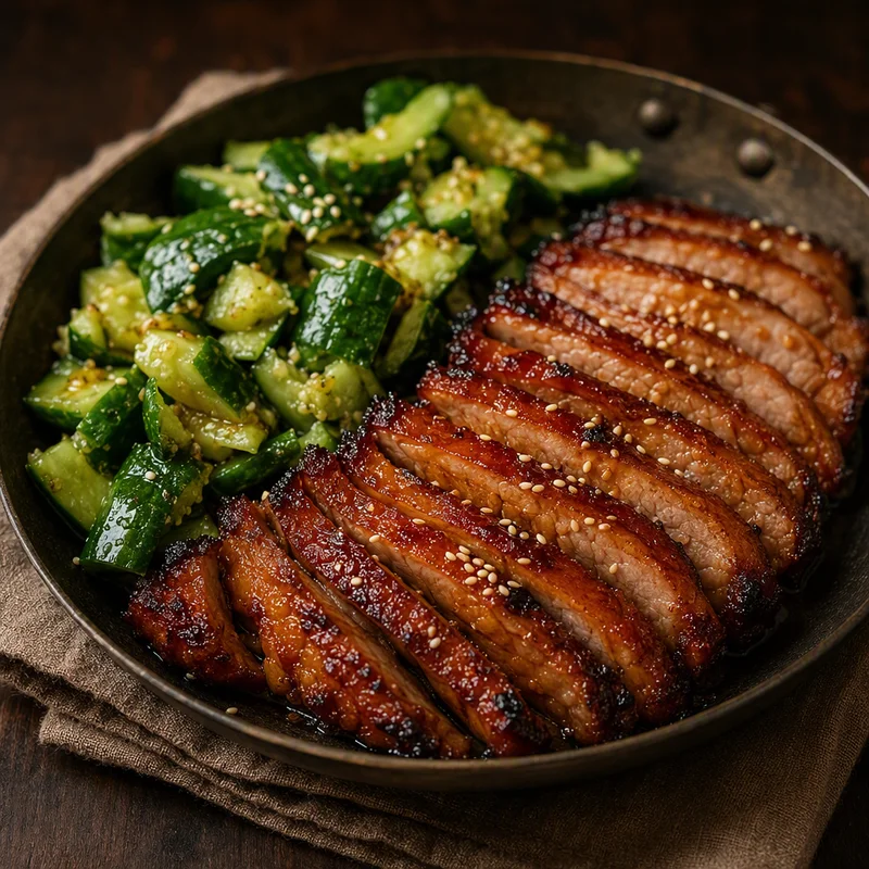 Honey Five-Spice Roast Pork with Smashed Cucumbers