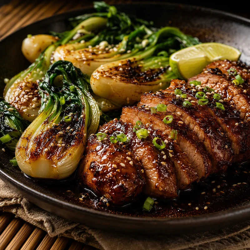 Sticky Five-Spice Pork Tenderloin with Charred Bok Choy
