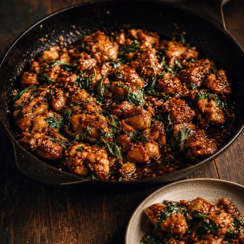 Three-Cup Sesame Chicken with Thai Basil