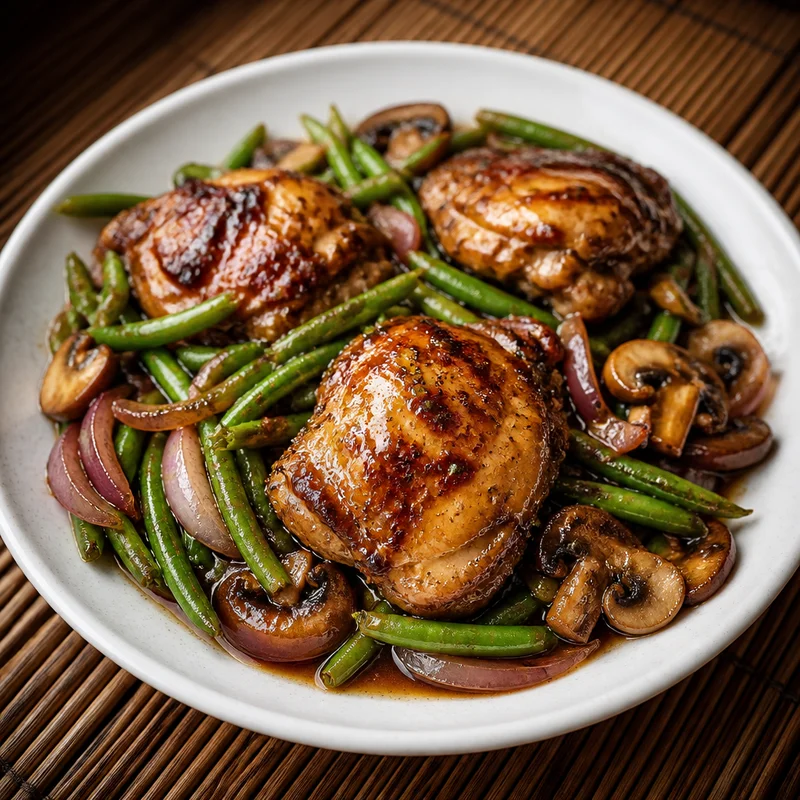 Sheet-Pan Ginger-Oyster Chicken with Green Beans and Mushrooms