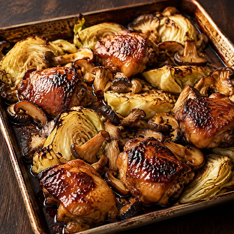 Sheet-Pan Yakitori Chicken with Charred Cabbage and Mushrooms