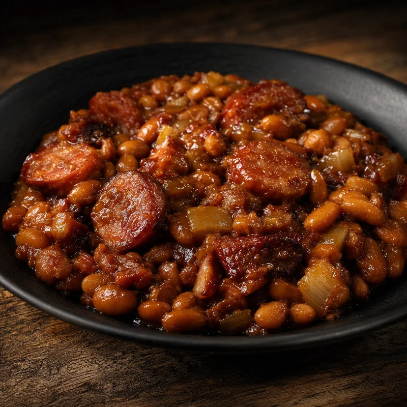 Campfire Cowboy Beans with Smoked Sausage