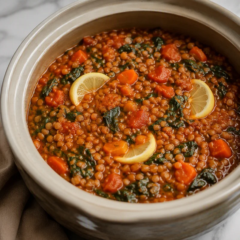 Make-Ahead Red Lentil, Carrot and Spinach Stew
