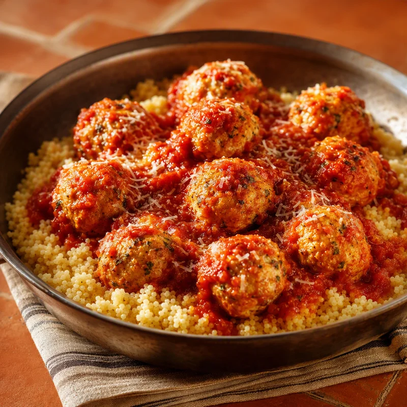 Baked Chicken Meatballs with Buttery Couscous