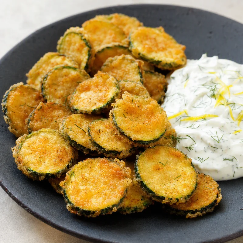 Crispy Fried Zucchini Coins with Lemon-Dill Yogurt