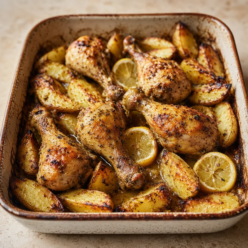Greek Lemon Chicken Drumsticks with Crispy Potatoes
