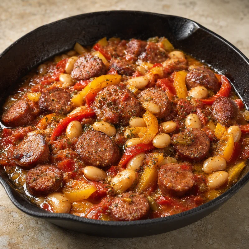 Campfire Greek Sausage and Butter Bean Skillet