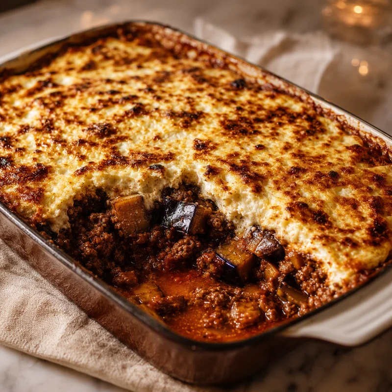 Greek Eggplant and Beef Bake with Yogurt-Feta Topping