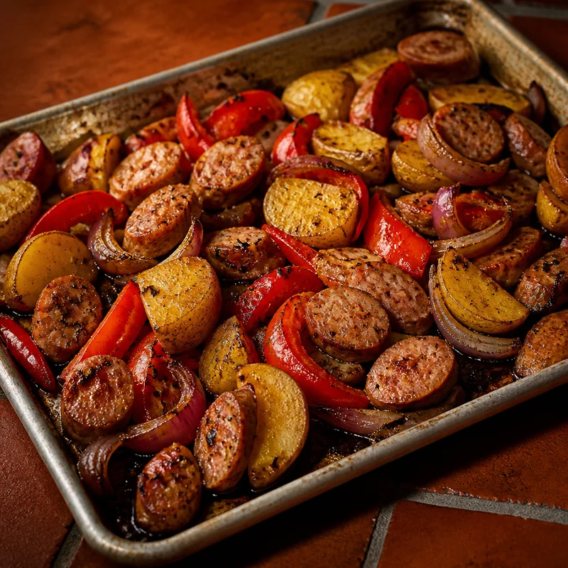 Sheet-Pan Chicken Sausage, Potatoes and Peppers